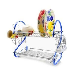 Kitchen Dish Cup Drying Rack Holder Sink Drainer 2-Tier Dryer Chrome NEW